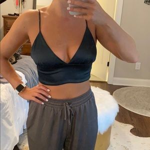 Green satin Crop top